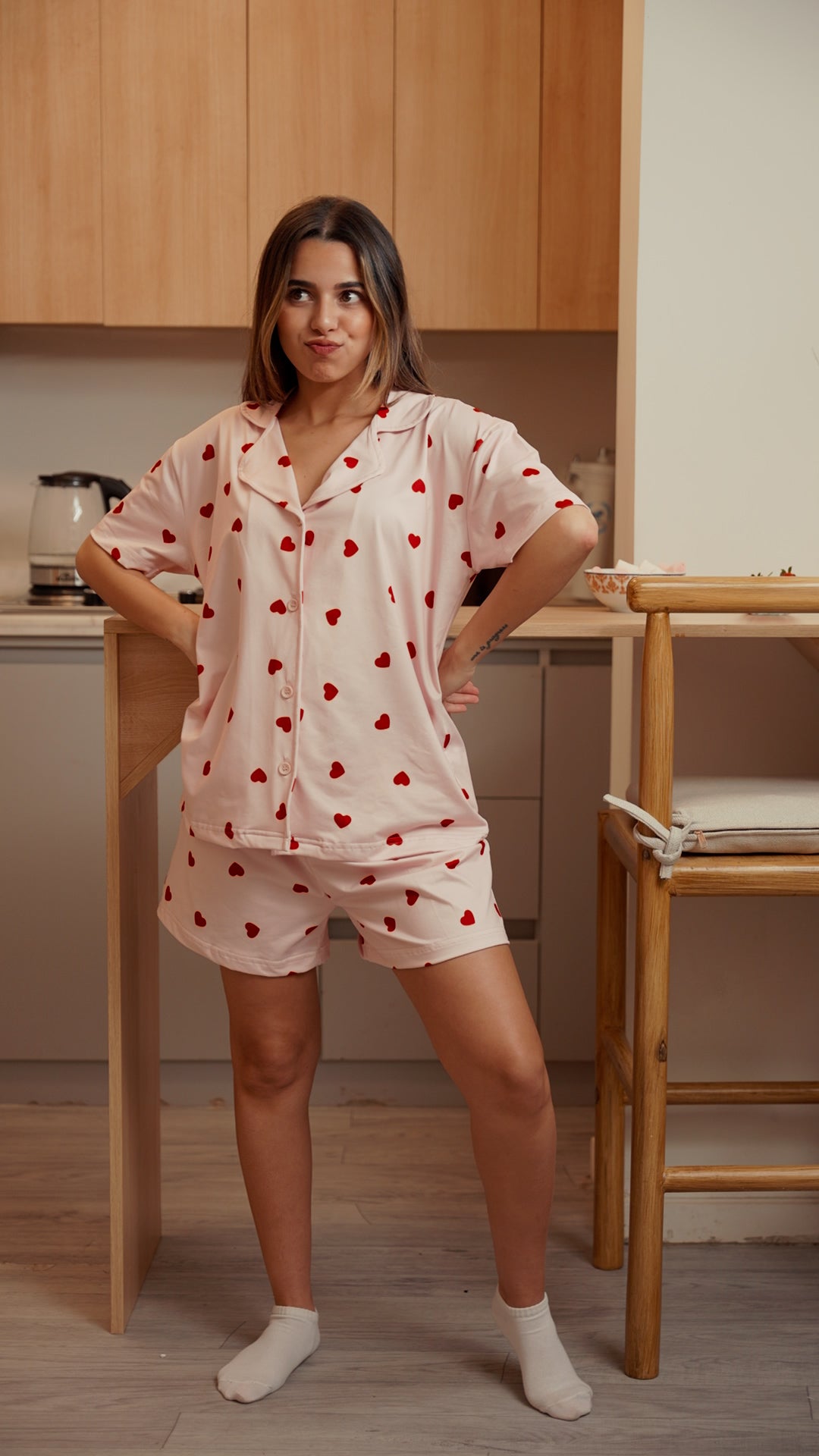 Pink Hearts Shorts Set