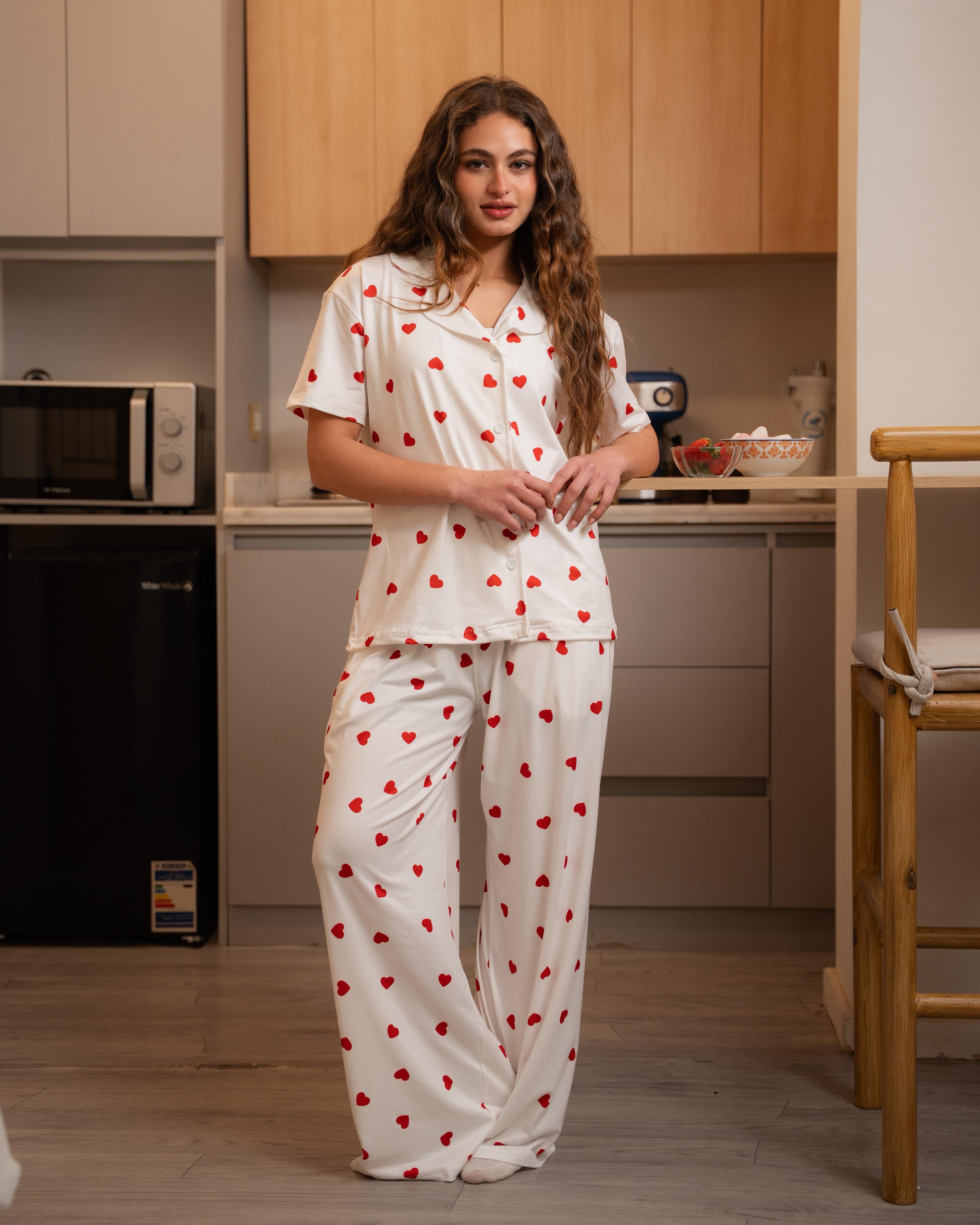 White Heart Pants Set