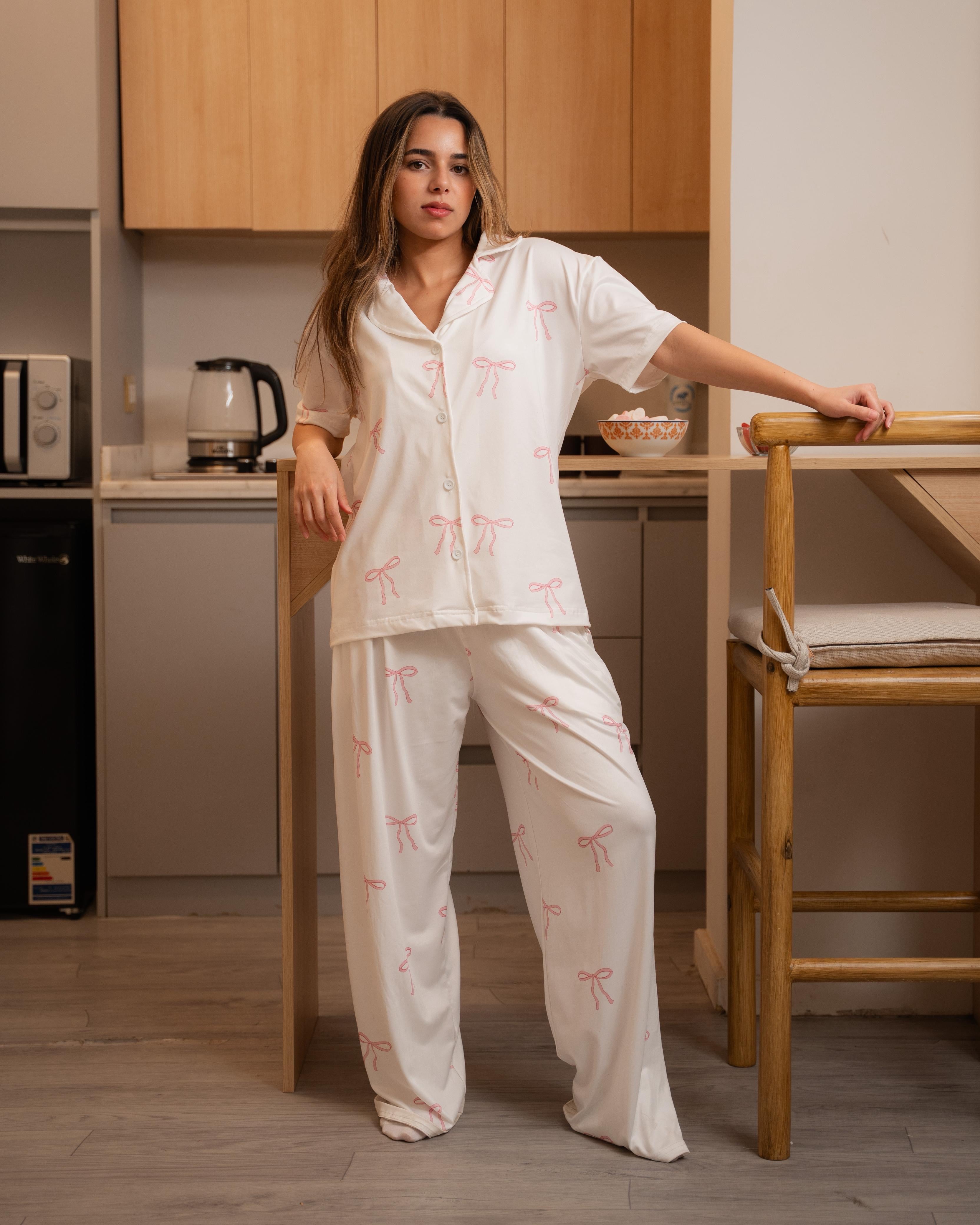 Bow White Pants set