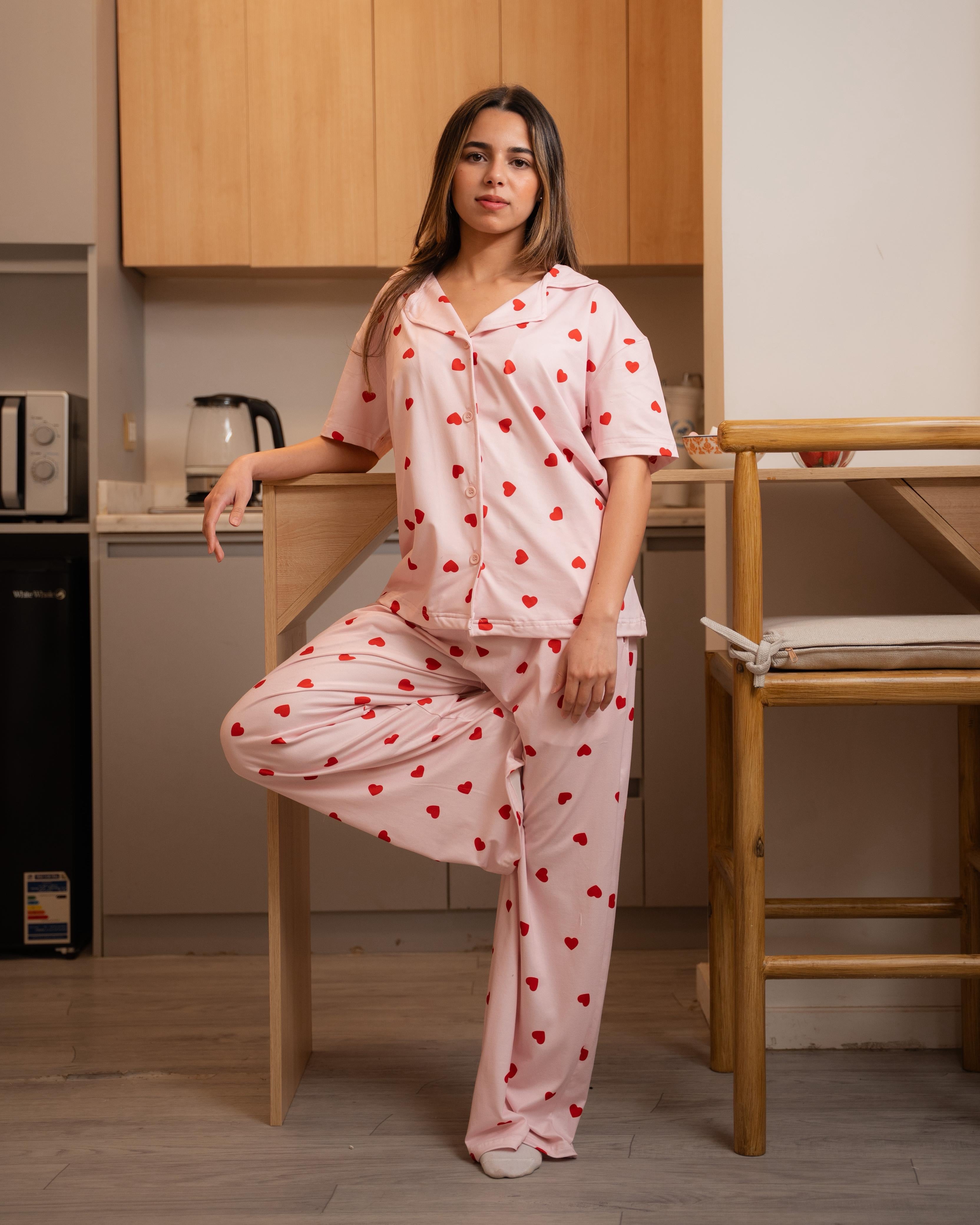 Pink Heart Pants Set