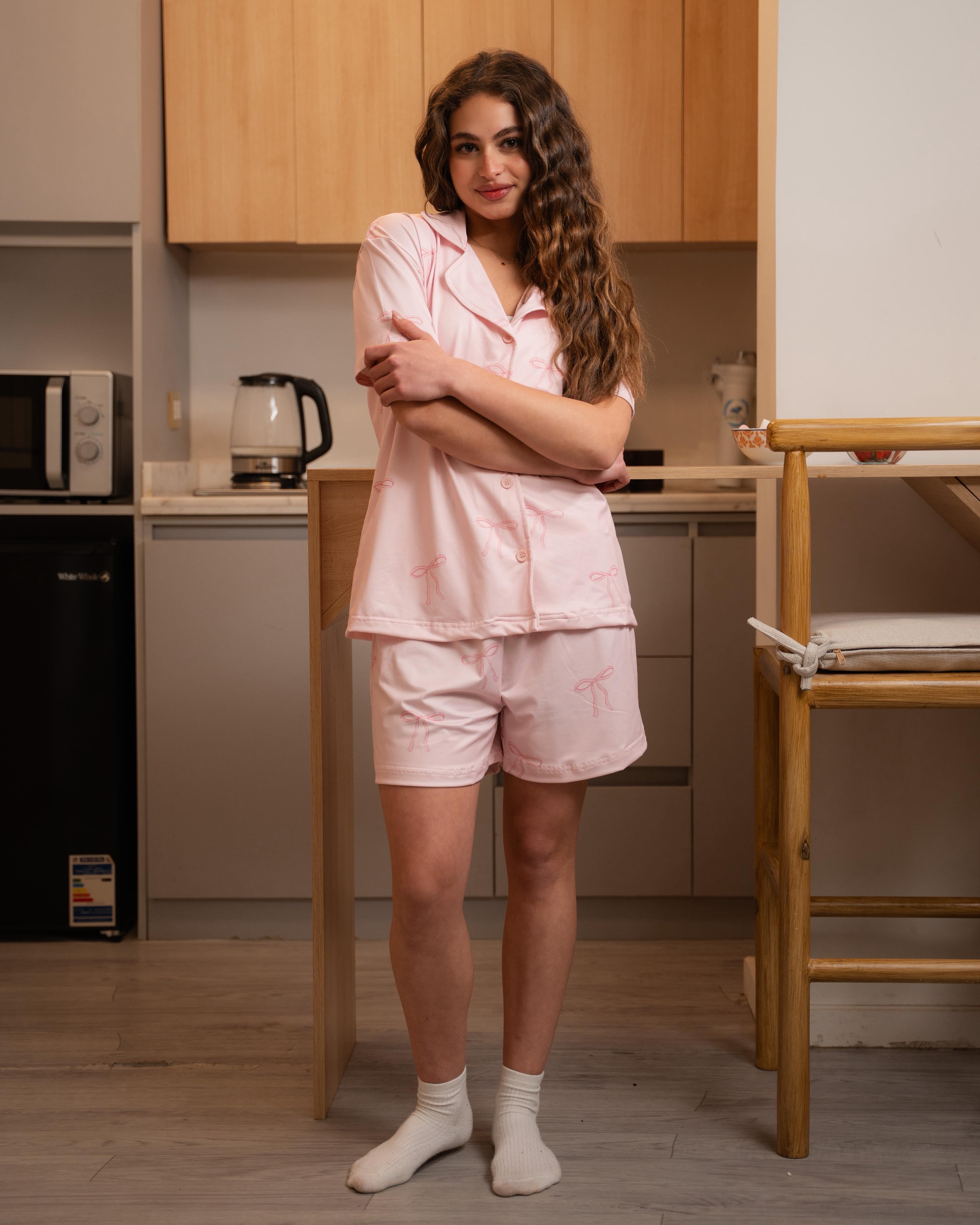 Bow Pink shorts Set